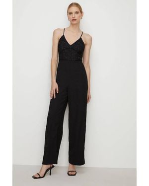 Oasis Strappy Lace Mix Crepe Wide Leg Jumpsuit - Black