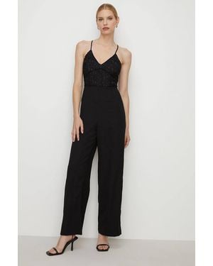 Oasis Strappy Lace Mix Crepe Wide Leg Jumpsuit - Black