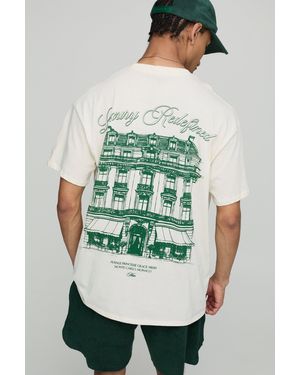 BoohooMAN Oversize T-Shirt in Ecru mit MAN Monaco Print - Grün