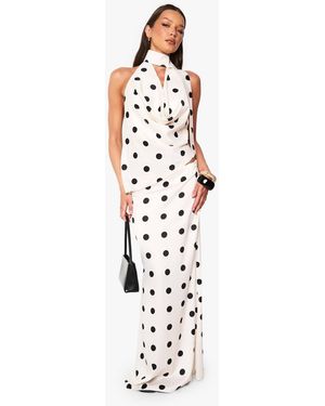 Boohoo Satin Polka Dot Maxi Skirt - White