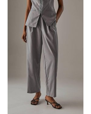 Warehouse Tailored High Waisted Tailored Barrel Leg Pants - Brown