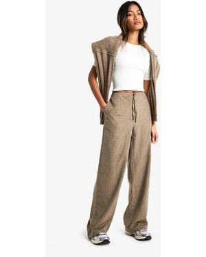 Boohoo Soft Touch Oversized Stripe Wide Leg Pants - Natural