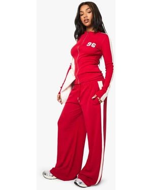 Boohoo Side Stripe Wide Leg Jogger - Red