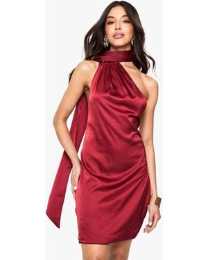 Boohoo Premium Satin Scarf Detail Mini Dress - Red