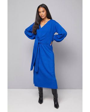 Wallis Slouchy Wrap Knitted Midi Dress - Blue