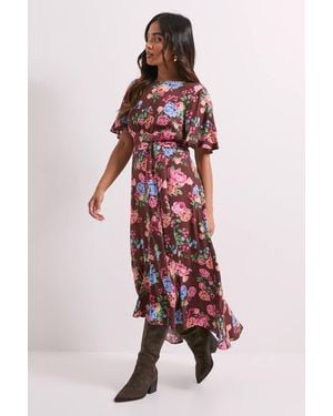 Dorothy Perkins Petite Floral Empire Seam Angel Sleeve Midaxi Dress - Red
