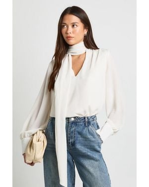Boohoo Scarf Detail Crinkle Chiffon Blouse - Blue