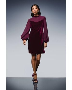Wallis Occasion Velvet Chiffon Sleeve Shift Dress - Black