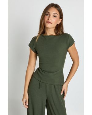 Boohoo Crinkle Rib Cap Sleeve Baby T-Shirt - Green