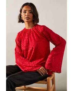 Wallis Tall Jacquard Sleeve Detail Top - Red