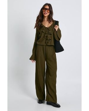 Boohoo Crinkle Textured Blouse & Wide Leg Trouser Co-Ord - Green