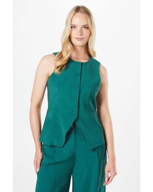 Oasis High Neck Tailored Linen Waistcoat - Green