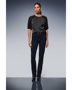 Wallis Devore Velvet Puff Sleeve Top - Blue