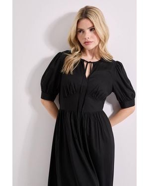 Dorothy Perkins Tie Neck Empire Seam Puff Sleeve Midi Dress - Black