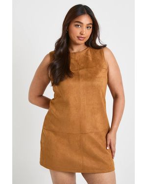 Boohoo Plus Faux Suede A Line Mini Dress - Brown