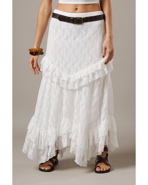 Warehouse Lace Ruffle Tier Maxi Skirt - White