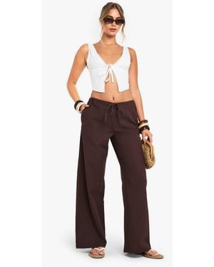 Boohoo Skinny Waistband Linen Wide Leg Pants - Brown