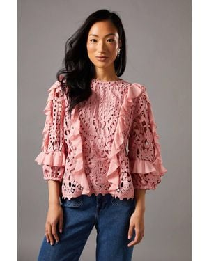 Coast Lace Frill Sleeve Top - Red
