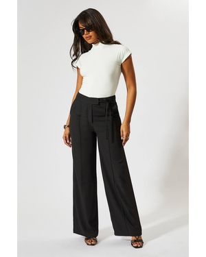 MissPap Wide Leg Tie Side Tailored Pants - White