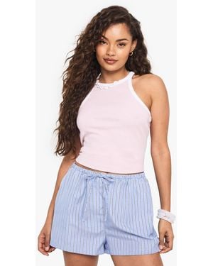 Boohoo Rib Contrast Binding Racer Neck Vest Top - White