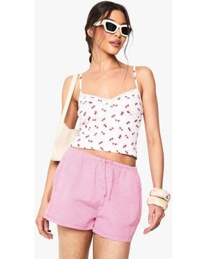 Boohoo Jersey Cherry Print Lace Trim Cami Top - Pink