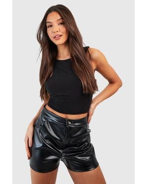 Boohoo Faux Leather High Waisted Shorts - Black