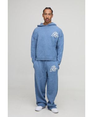 Boohoo Oversized Boxy Hooded Boucle Knitted Tracksuit - Blue
