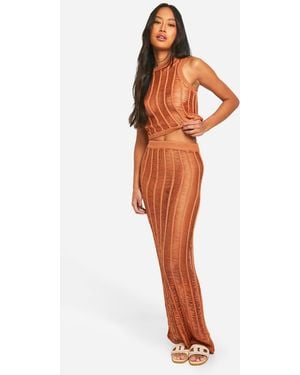 Boohoo Ladder Stitch Racer Top And Maxi Skirt Knitted Set - Orange