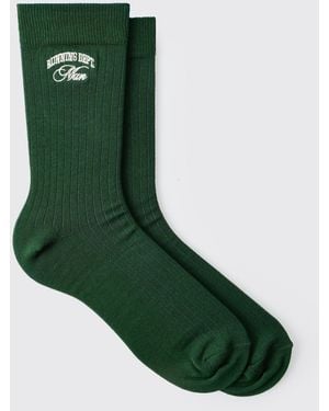 Boohoo Forest 1 Pack Embroidered Running Dept Sport Sock - Green