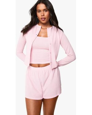 Boohoo Cárdigan De Canalé Suave Con Botones - Rosa