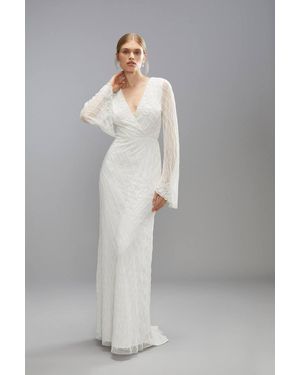 Coast Embellished Tie Back Boho Bridal Maxi Dress - Gray