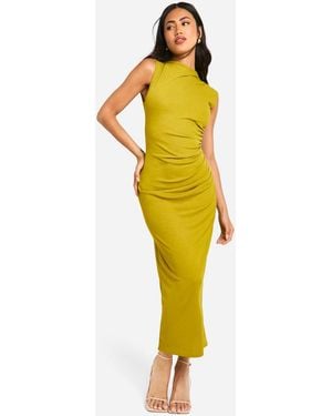 Boohoo Sheer Ruched Maxi Dress - Yellow
