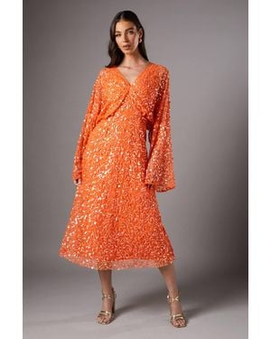 Coast Sequin Batwing Midi Dress - Orange
