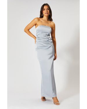 MissPap Satin Bandeau Corset Drape Maxi Dress - White