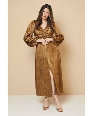 Wallis Shimmer Satin Ruched Midi Dress - Natural