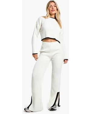 Boohoo Contrast Trim Fine Gauge Knitted Co-Ord - Natural