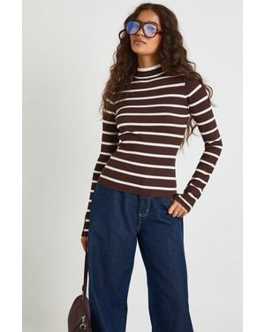 Boohoo Stripe Long Sleeve Knit Top - Blue