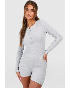 Boohoo Mono De Canalé Con Botones Frontales - Blanco
