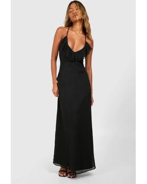 Boohoo Chiffon Ruffle Midaxi Dress - Black