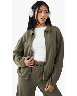 DSGN Studio Heavy Weight Interlock Collared Zip Through Sweatshirt - Green