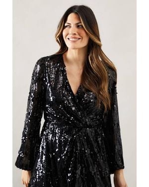 Wallis Occasion Sequin Wrap Detail Midi Dress - Black