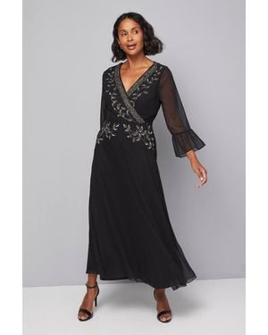 Wallis Embellished Wrap Flute Sleeve Midi Dress - Gray