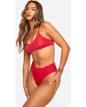 Boohoo Glitter High Waist Bikini Set - Red