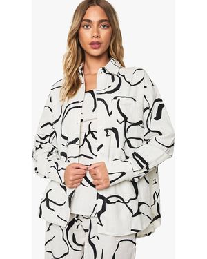 Boohoo Abstract Floral Linen Look Oversized Shirt - White