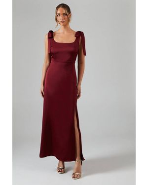 Oasis Satin Tie Shoulder Midi Bridesmaid Dress - Red