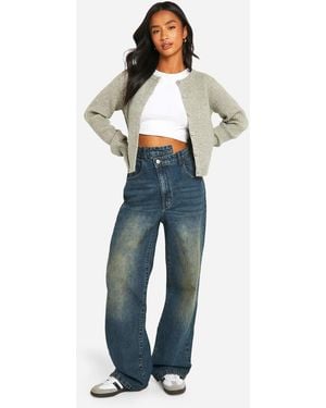 Boohoo Petite Asymmetric Waistband Straight Leg Jeans - Blue