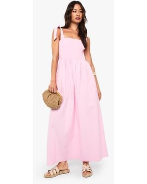 Boohoo Tall Tie Strap Shirred Poplin Maxi Dress - Pink