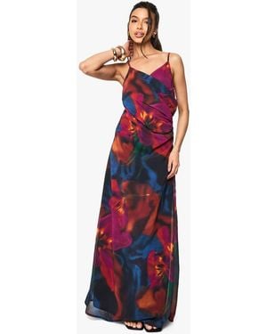 Boohoo Floral Chiffon Ruched Side Maxi Dress - Red