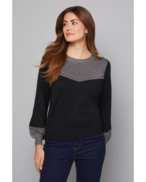 Wallis Western Blouson Knitted Top - Black