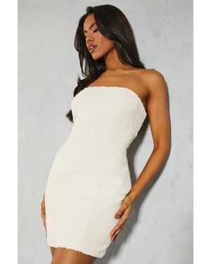 MissPap Textured Bandeau Bodycon Mini Dress - Natural